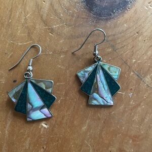 Vintage Abalone and Teal Fan Earrings